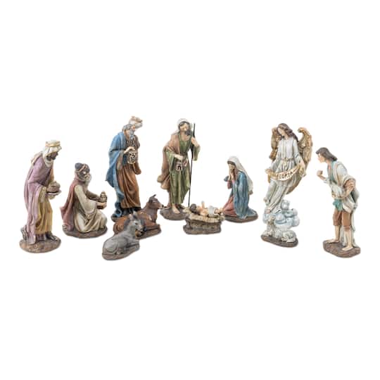 Glitzhome® 10.25" 11-Piece Textured Christmas Nativity Figurine Set in Multicolor Fresco | Michaels®